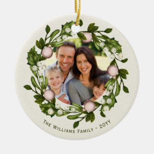 Familienfoto mit Stechpalmen-Grün Keramik Ornament