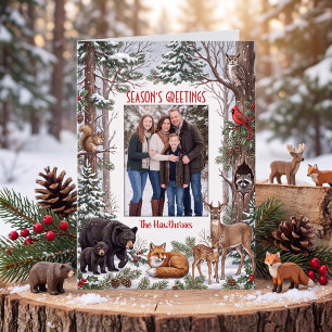 Familienfoto mit Waldtieren Weihnachtsgrüße Karte