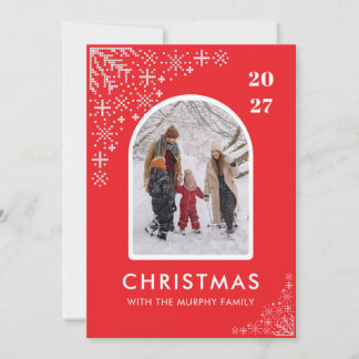 Familienfoto mit Weihnachtsschneeflocken-Bogenmust Feiertagskarte