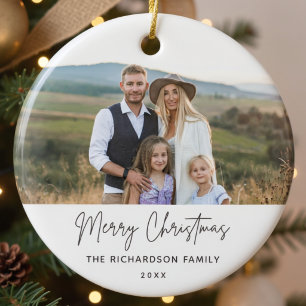 Familienfoto Moderne einfache Skript Weihnachten Keramik Ornament