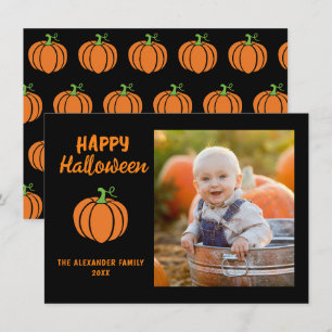 Familienfoto Orange Kürbis Schwarz Frohes Hallowee Mitteilungskarte