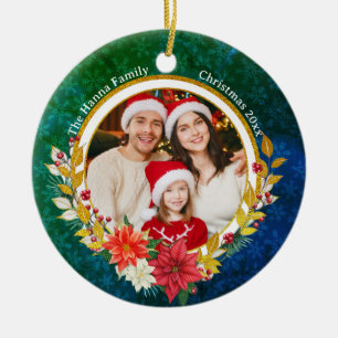 Familienfoto & Poinsettia Frohe Weihnachten Gesche Keramik Ornament