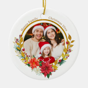 Familienfoto & Poinsettia Frohe Weihnachten Gesche Keramik Ornament