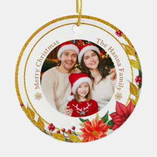 Familienfoto & Poinsettia Frohe Weihnachten Gesche Keramik Ornament
