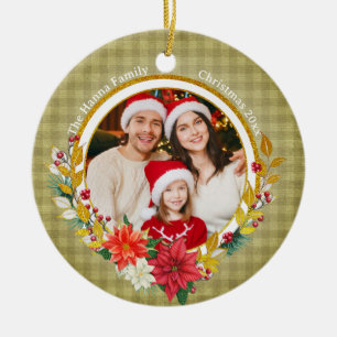 Familienfoto & Poinsettia Frohe Weihnachten Gesche Keramik Ornament