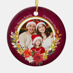 Familienfoto & Poinsettia Frohe Weihnachten Gesche Keramik Ornament