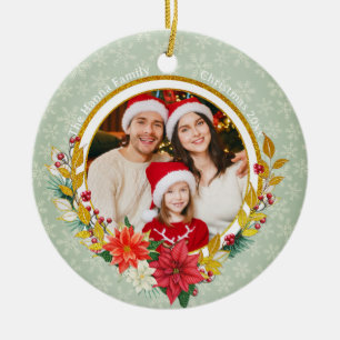 Familienfoto & Poinsettia Frohe Weihnachten Gesche Keramik Ornament