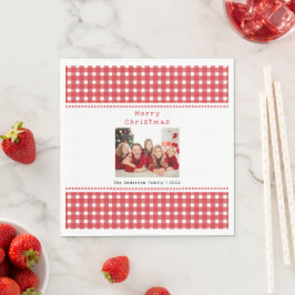 Familienfoto Rot kariert Frohe Weihnachten Urlaub Serviette