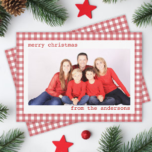 Familienfoto Rot-Weiß-Karo Frohe Weihnachten