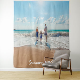 Familienfoto Sommerurlaub Erinnerungstext Wandteppich