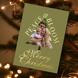 Familienfoto Tannenbaum Gold Schrift grün echt  Folieneinladung