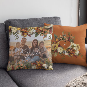 Familienfoto Thanksgiving Dank sagen Herbst floral Kissen