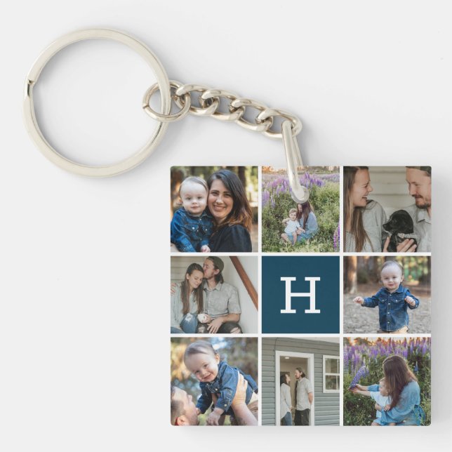 Familienfoto und Monogramm Schlüsselanhänger (Vorderseite)