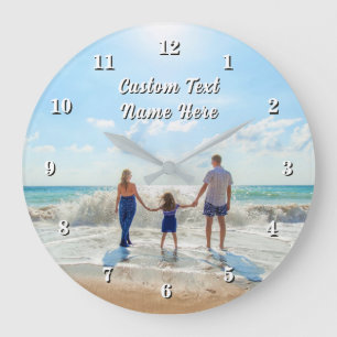 Familienfoto-Wanduhr personalisierter Text Name Große Wanduhr