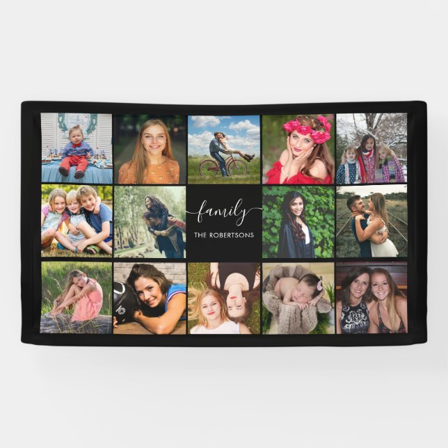 FamilienfotoCollage Schwarz Custom Banner (Horizontal)