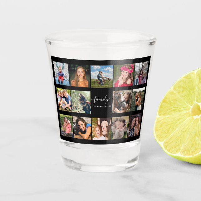 FamilienfotoCollage Schwarz Custom Schnapsglas (Vorderseite)