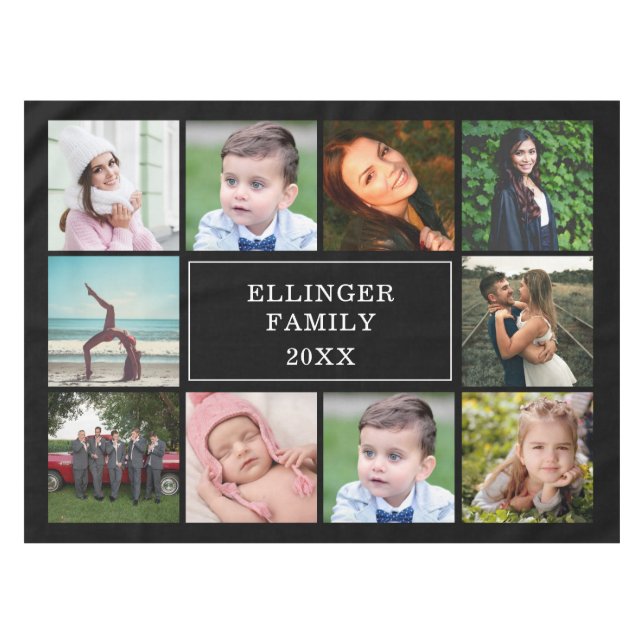 FamilienfotoCollage Schwarz Custom Tischdecke (Vorderseite (Horizontal))