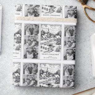 Familienfotos Weihnachten Dorf im Winter Geschenkpapier