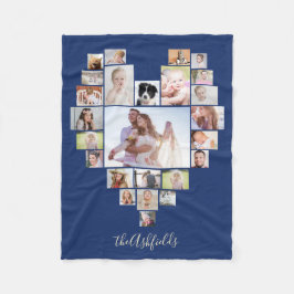 Familienfotosammlung Herz 25 Bilder Name Blau Fleecedecke