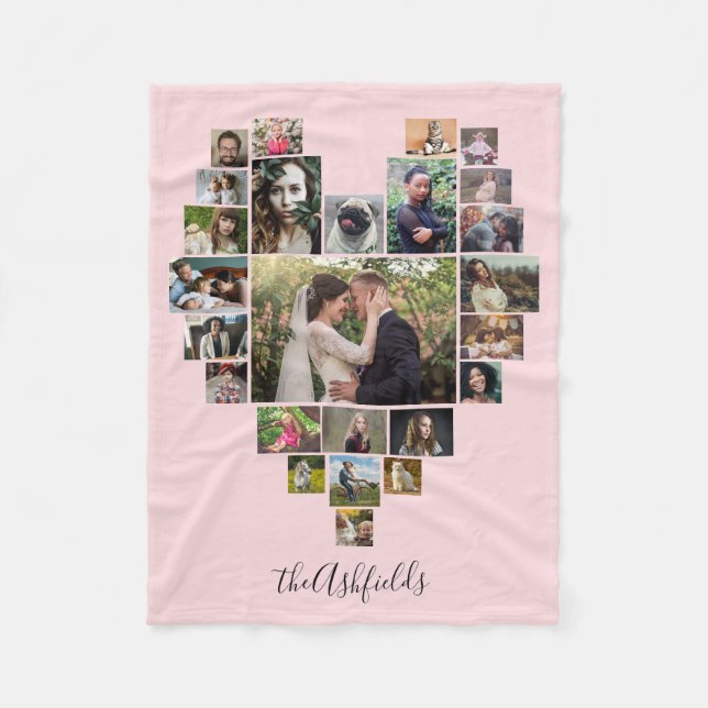 Familienfotosammlung Herz 25 Bilder Name Rosa Fleecedecke (Vorderseite)