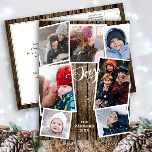 FAMILIENFREUDE Schnee & Vintage-Holz 7-Foto-Coll Feiertagspostkarte