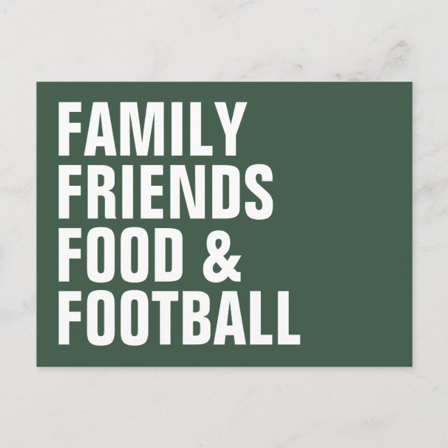 Familienfreunde essen Fußball und grüner Erntedank Einladungspostkarte (Vorderseite)
