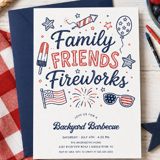 Familienfreunde-Feuerwerk-BBQ-Einladung Einladung