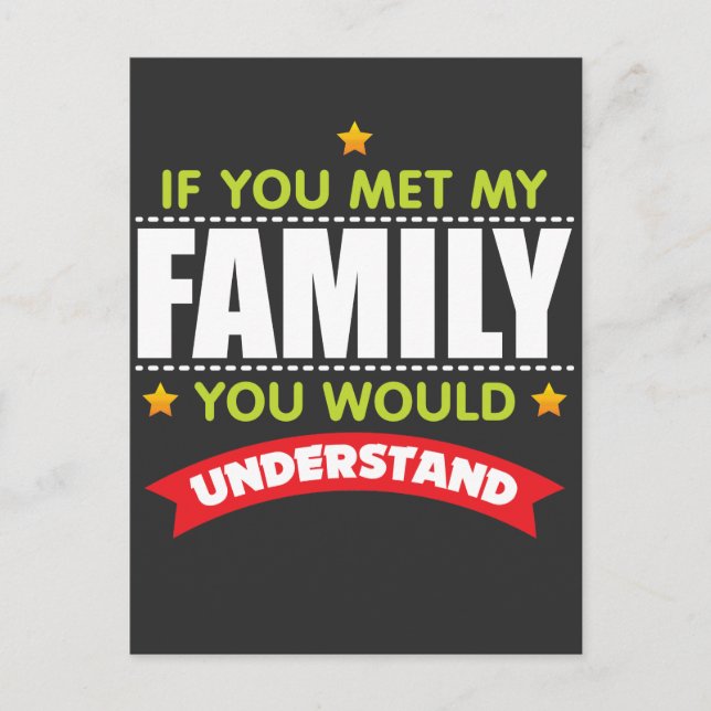 Familienfreunde - lustiges Sprichwort Postkarte (Vorderseite)
