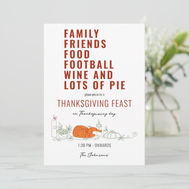 Familienfreundlich Food Football Wine Pie Erntedan Einladung (Stehend Vorderseite)