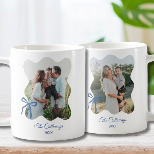 Familiengeschenk für Mama 2-Foto-Blauer Foto Kaffeetasse (Von Creator hochgeladen)