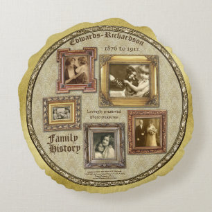 Familiengeschichte Antiquitätenfotografien Gold Co Rundes Kissen