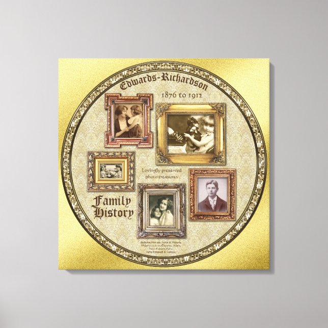 Familiengeschichte Antiquitätenrahmen Gold Collage Leinwanddruck (Vorderseite)