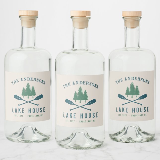 Familienhaus Modernes Rustikales Boat Oar Pine Tre Alkoholflaschenetikett (Flaschen)
