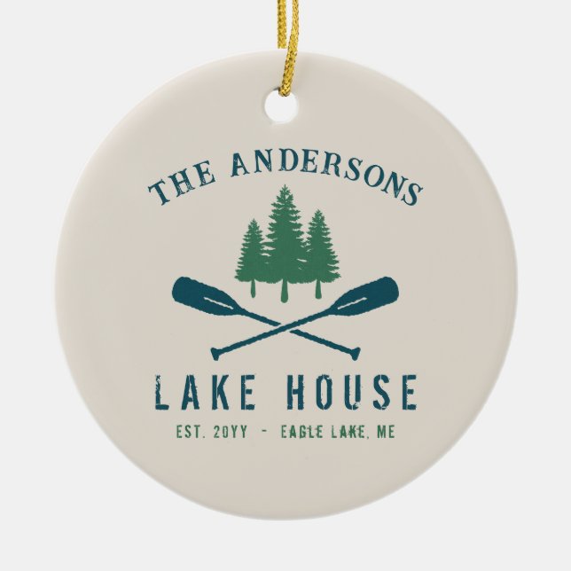 Familienhaus Modernes Rustikales Boat Oar Pine Tre Keramik Ornament (Vorne)