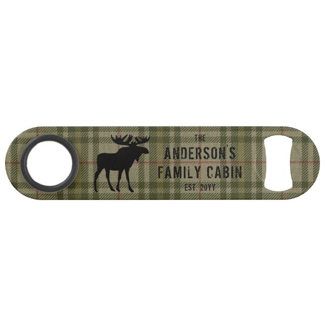 Familienhaus Moose Pine Bäume Weide Grün Kariert Speed Flaschenöffner (Vorderseite (Horizontal))