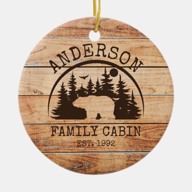 Familienhaus Name Personalisiert rustikale Holzart Keramik Ornament (Vorne)