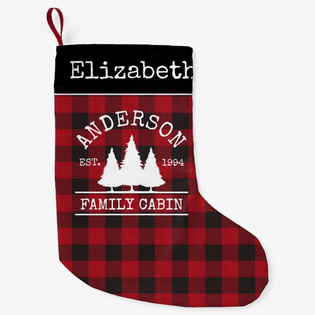 Familienhaus Name Red Buffalo Kariert Kleiner Weihnachtsstrumpf (Vorderseite)