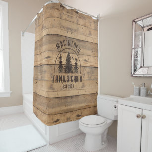 Familienhaus Name Rustic Wood Personalisierte Flee Duschvorhang