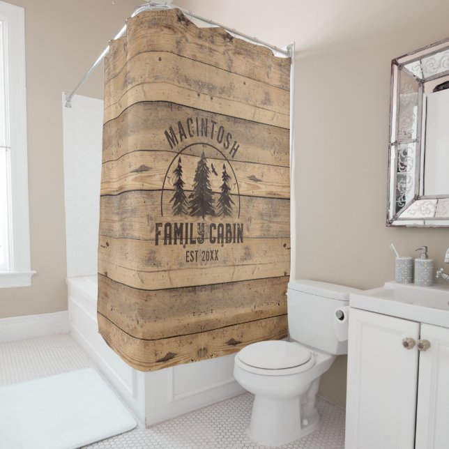 Familienhaus Name Rustic Wood Personalisierte Flee Duschvorhang (Beispiel)