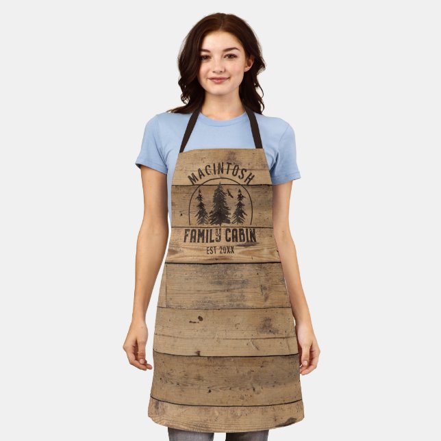 Familienhaus Name Rustikales Holz Personalisiert Schürze (Getragen)