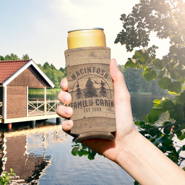 Familienhaus Name Rustikales Holz Personalisiert Selters Dosenkühler (Von Creator hochgeladen)