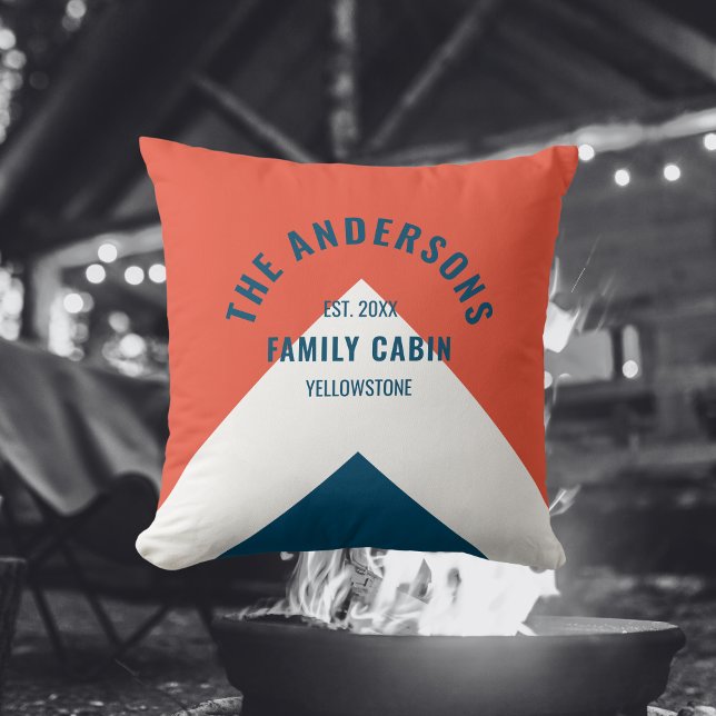 Familienhaus Personalisiert Name Red Navy Retro Kissen (Von Creator hochgeladen)