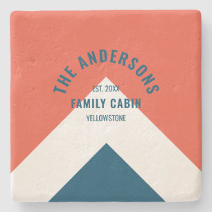 Familienhaus Personalisiert Name Red Navy Retro Steinuntersetzer