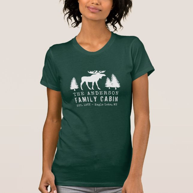 Familienhaus Rustikale Elchenkiefern Silhouette T-Shirt (Vorderseite)