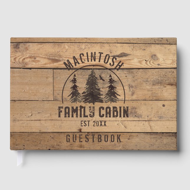 Familienhaus Rustikales Holz Personalisiert Gästebuch (Vorderseite)