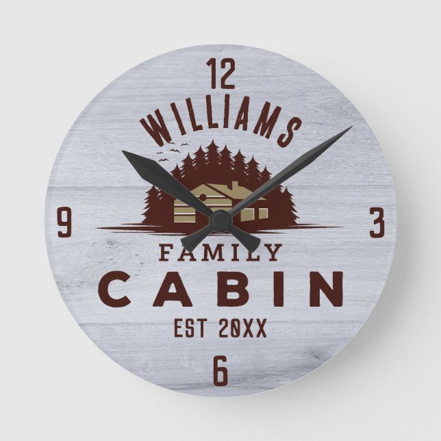 Familienhaus Rustikales Holz Personalisiert Runde Wanduhr (Vorderseite)