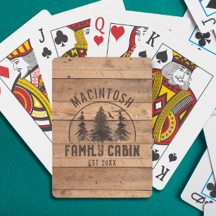 Familienhaus Rustikales Holz Personalisiert Spielkarten