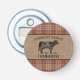 Familienhaus Rustikales Kuh Red Kariert Burlap Flaschenöffner