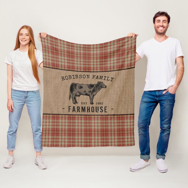 Familienhaus Rustikales Kuh Red Kariert Burlap Fleecedecke (Beispiel)