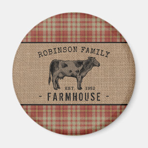 Familienhaus Rustikales Kuhrot Kariert Burlap Roun Magnet